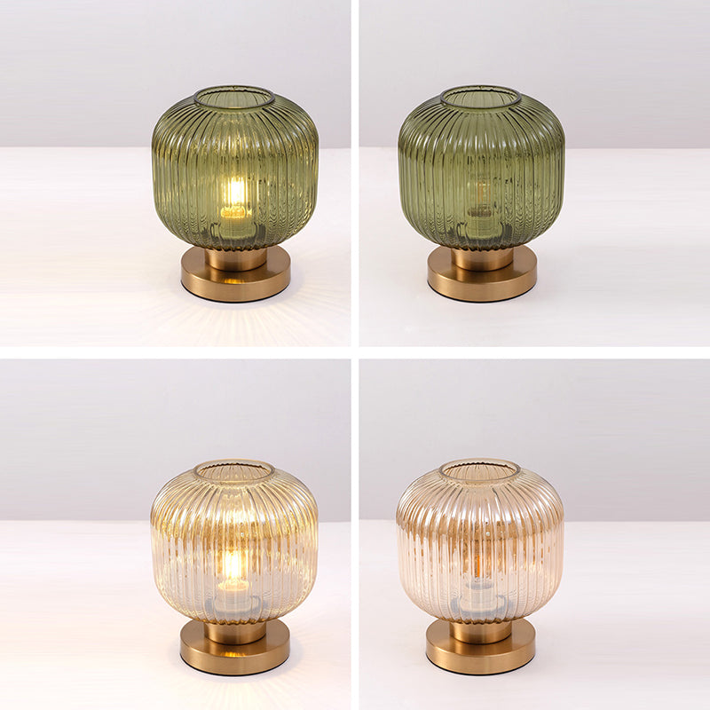 Contemporary Scandinavian Striped Iron Glass Table Lamp for Bedroom - 1-Light Design