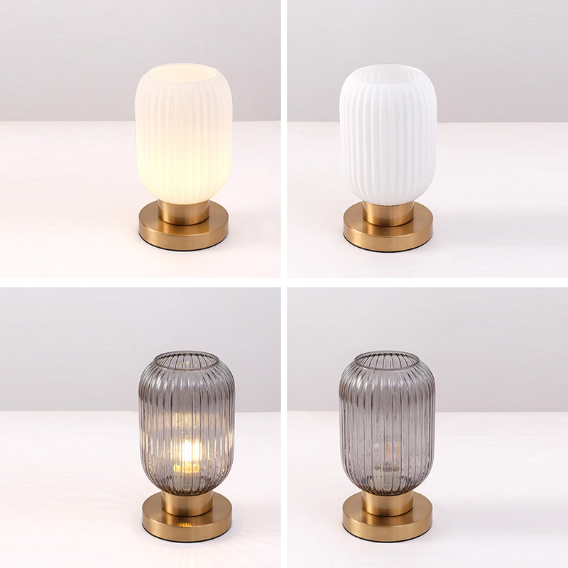 Contemporary Scandinavian Striped Iron Glass Table Lamp for Bedroom - 1-Light Design
