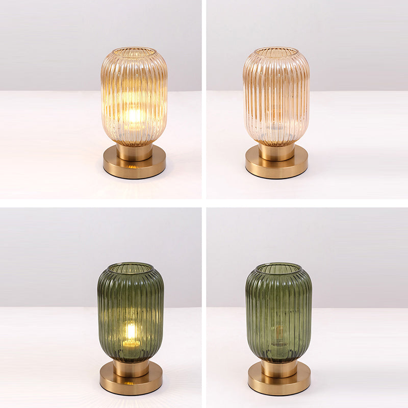Contemporary Scandinavian Striped Iron Glass Table Lamp for Bedroom - 1-Light Design