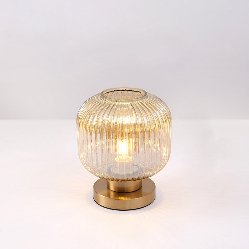 Contemporary Scandinavian Striped Iron Glass Table Lamp for Bedroom - 1-Light Design