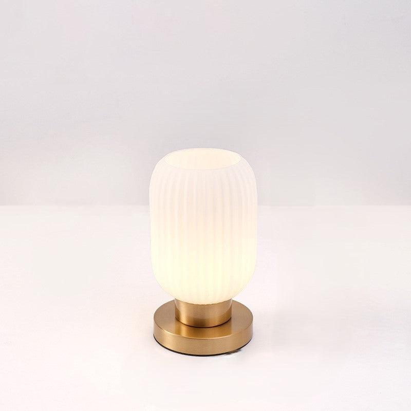 Contemporary Scandinavian Striped Iron Glass Table Lamp for Bedroom - 1-Light Design