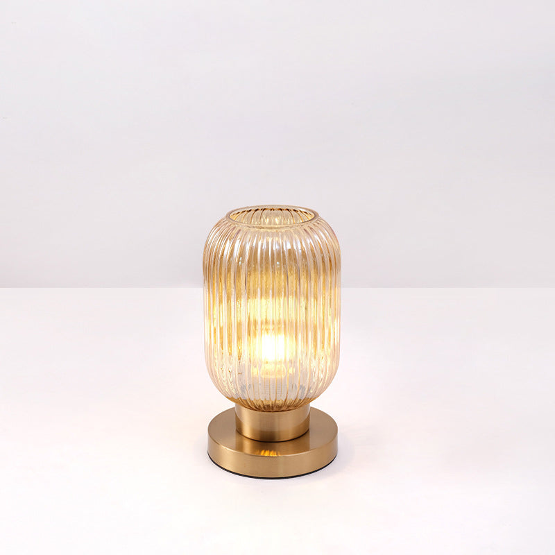 Contemporary Scandinavian Striped Iron Glass Table Lamp for Bedroom - 1-Light Design