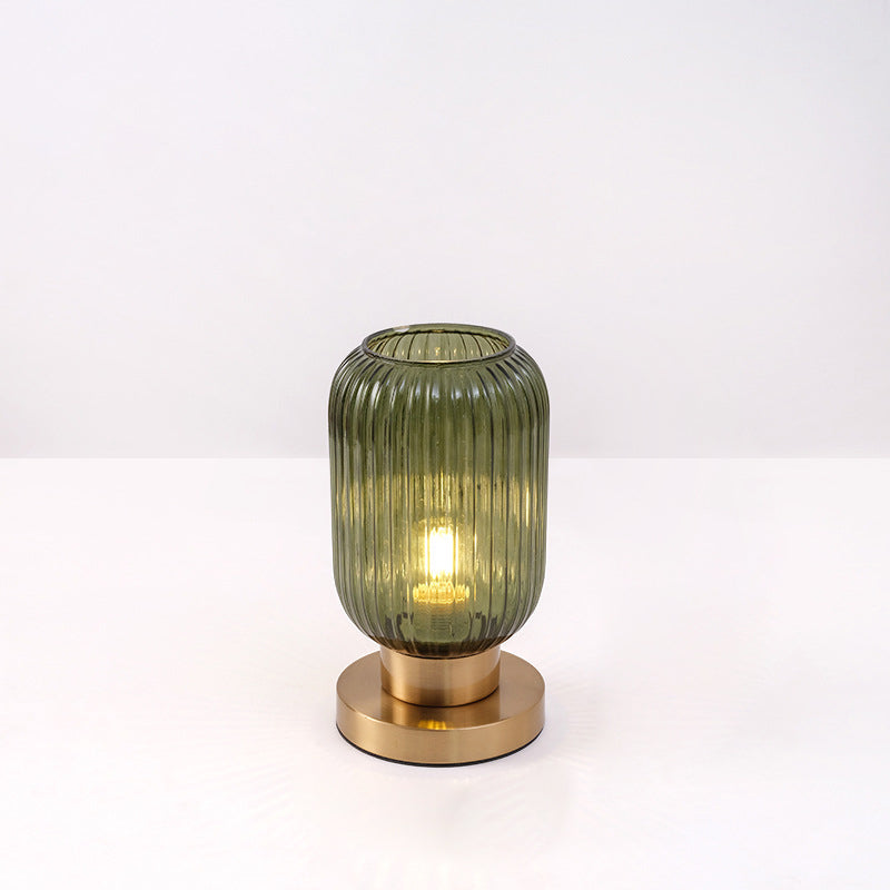 Contemporary Scandinavian Striped Iron Glass Table Lamp for Bedroom - 1-Light Design