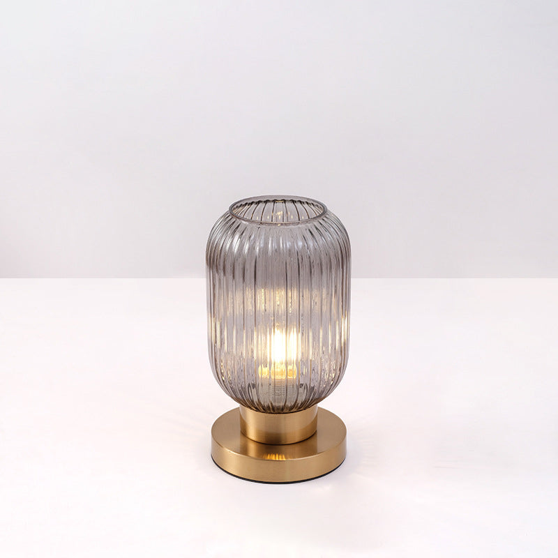 Contemporary Scandinavian Striped Iron Glass Table Lamp for Bedroom - 1-Light Design