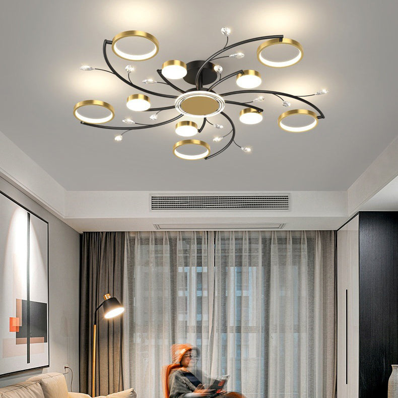 Contemporary Scandinavian Branch Round Iron Acrylic LED Semi-Flush Mount Ceiling Light for Living Room