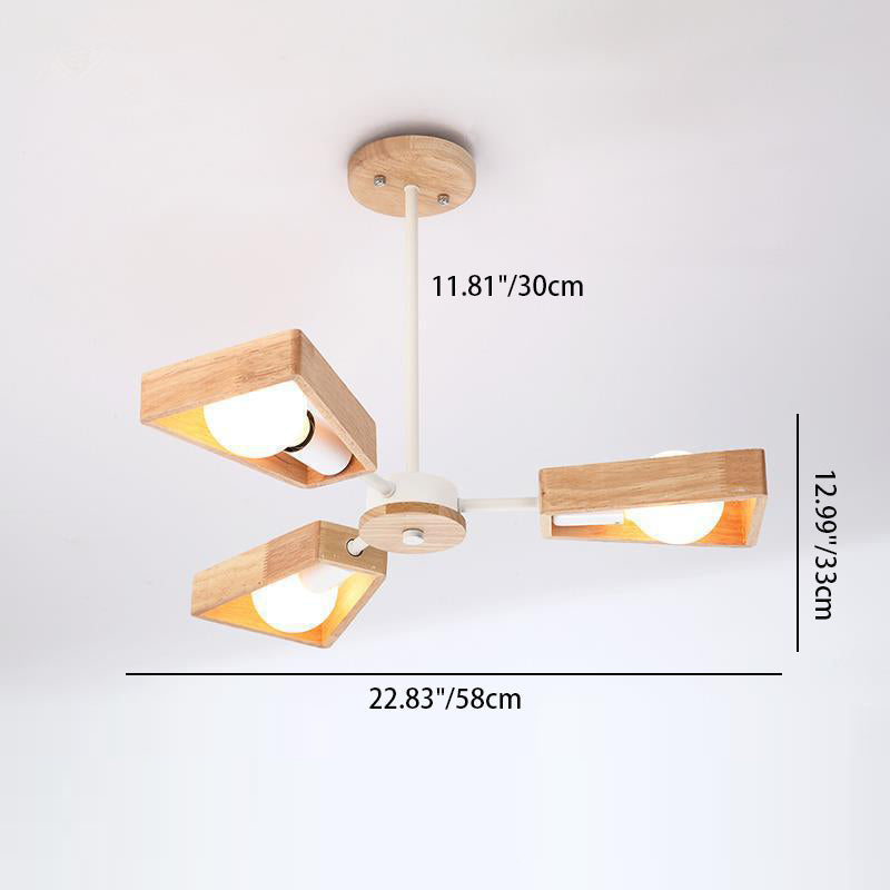 Contemporary Scandinavian Trapezoidal Chandelier - Iron Wood 3/5/6/8 Light Design for Living Room