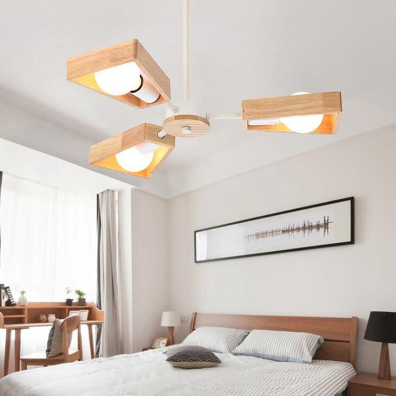 Contemporary Scandinavian Trapezoidal Chandelier - Iron Wood 3/5/6/8 Light Design for Living Room