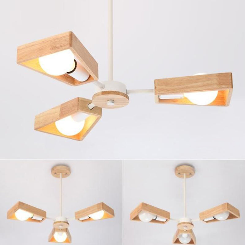 Contemporary Scandinavian Trapezoidal Chandelier - Iron Wood 3/5/6/8 Light Design for Living Room