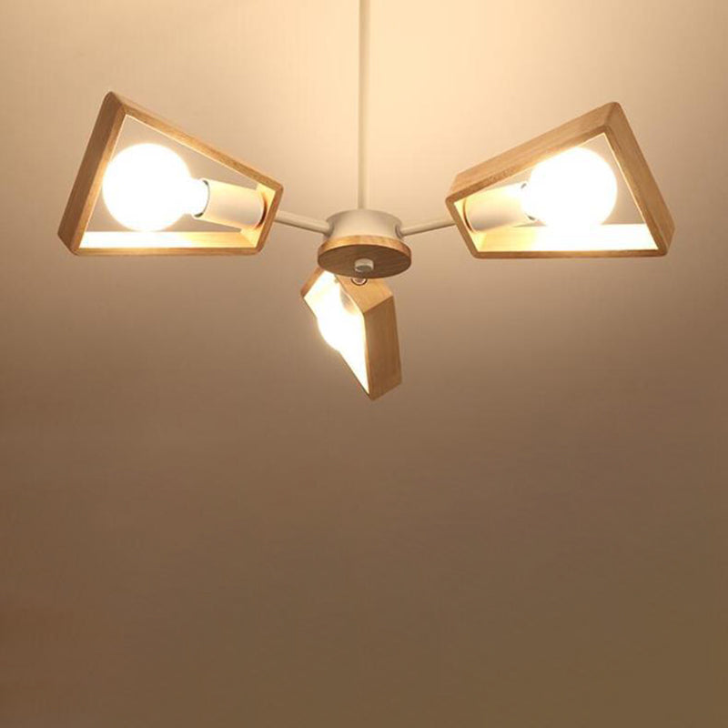 Contemporary Scandinavian Trapezoidal Chandelier - Iron Wood 3/5/6/8 Light Design for Living Room