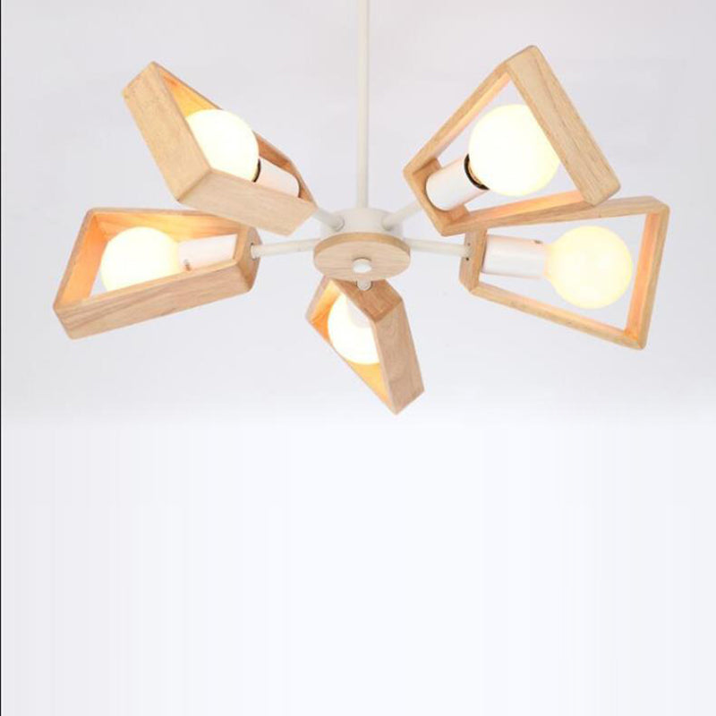Contemporary Scandinavian Trapezoidal Chandelier - Iron Wood 3/5/6/8 Light Design for Living Room