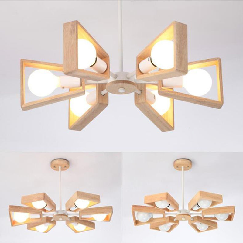 Contemporary Scandinavian Trapezoidal Chandelier - Iron Wood 3/5/6/8 Light Design for Living Room