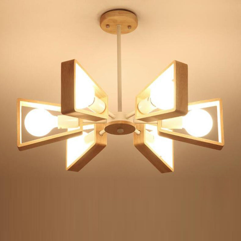 Contemporary Scandinavian Trapezoidal Chandelier - Iron Wood 3/5/6/8 Light Design for Living Room