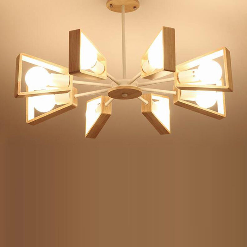 Contemporary Scandinavian Trapezoidal Chandelier - Iron Wood 3/5/6/8 Light Design for Living Room