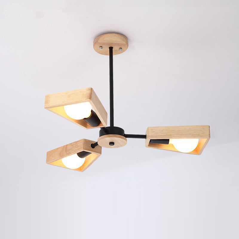 Contemporary Scandinavian Trapezoidal Chandelier - Iron Wood 3/5/6/8 Light Design for Living Room