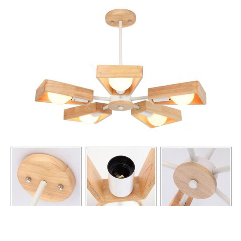 Contemporary Scandinavian Trapezoidal Chandelier - Iron Wood 3/5/6/8 Light Design for Living Room
