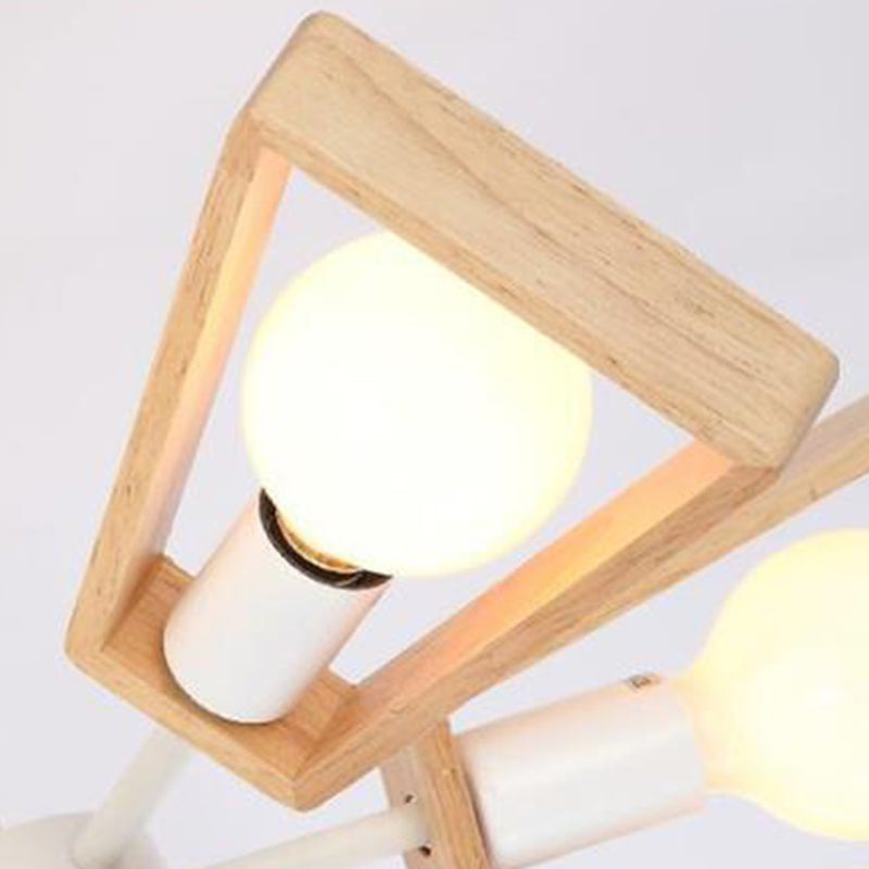 Contemporary Scandinavian Trapezoidal Chandelier - Iron Wood 3/5/6/8 Light Design for Living Room