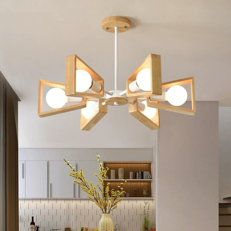 Contemporary Scandinavian Trapezoidal Chandelier - Iron Wood 3/5/6/8 Light Design for Living Room
