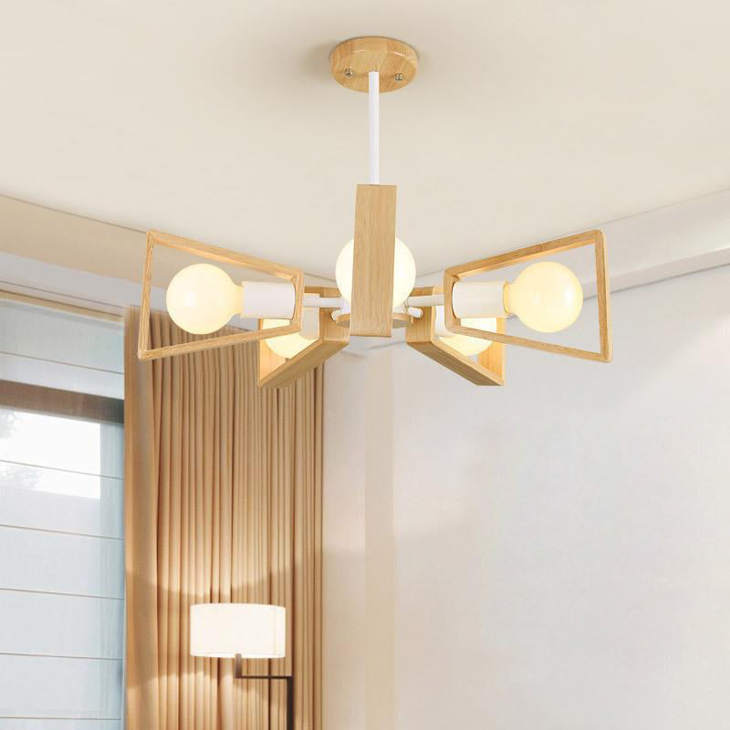 Contemporary Scandinavian Trapezoidal Chandelier - Iron Wood 3/5/6/8 Light Design for Living Room
