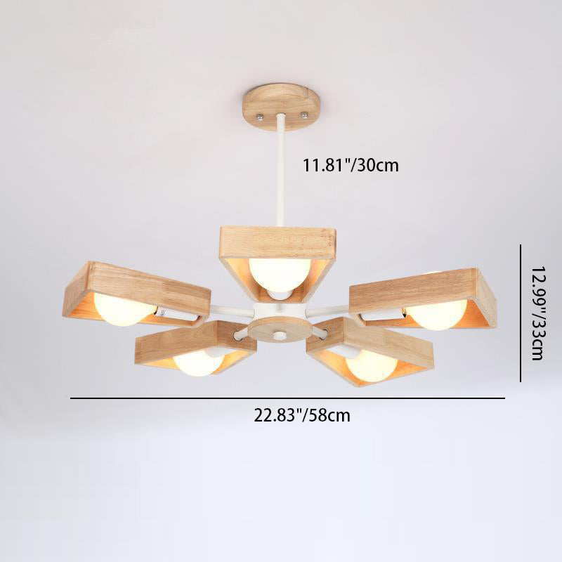 Contemporary Scandinavian Trapezoidal Chandelier - Iron Wood 3/5/6/8 Light Design for Living Room