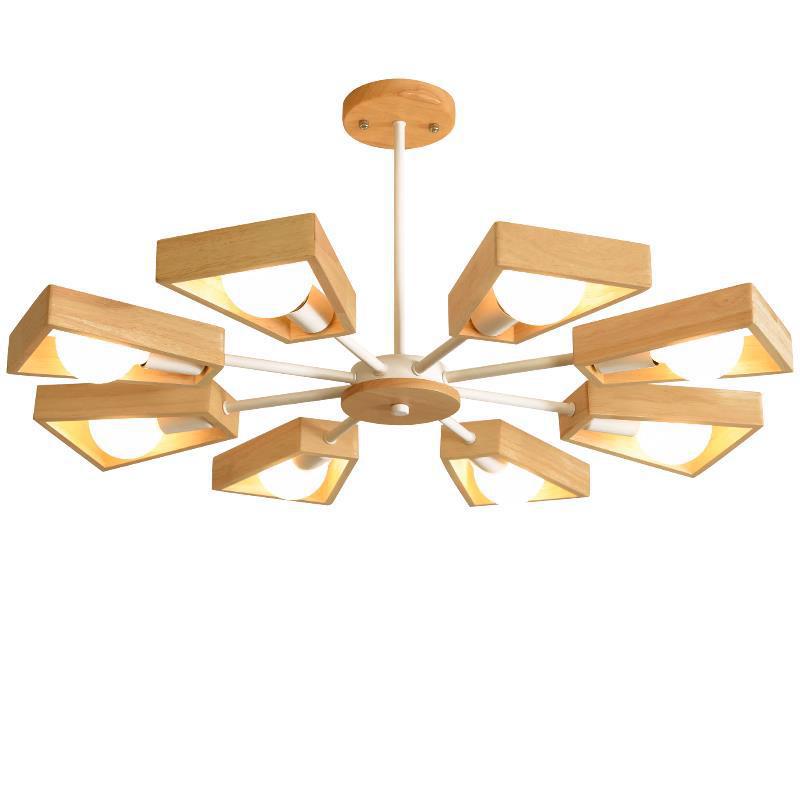 Contemporary Scandinavian Trapezoidal Chandelier - Iron Wood 3/5/6/8 Light Design for Living Room