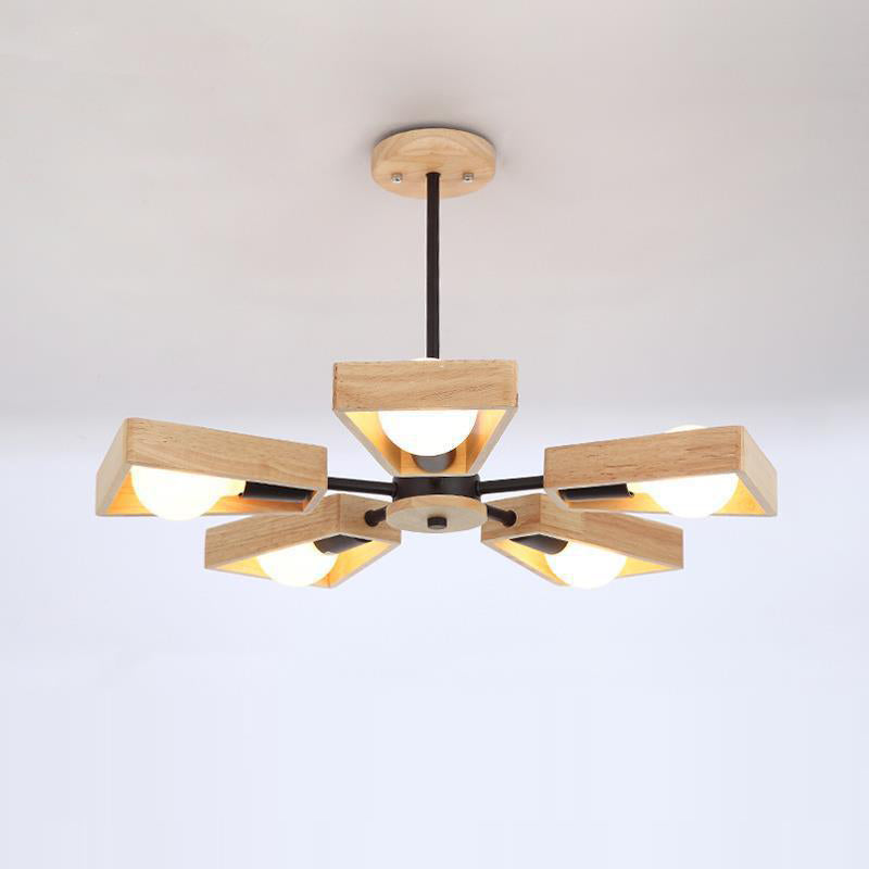 Contemporary Scandinavian Trapezoidal Chandelier - Iron Wood 3/5/6/8 Light Design for Living Room