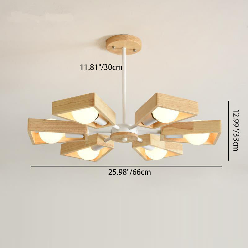 Contemporary Scandinavian Trapezoidal Chandelier - Iron Wood 3/5/6/8 Light Design for Living Room
