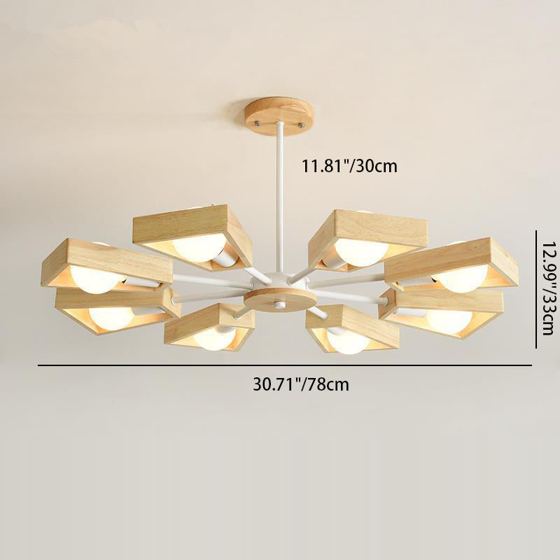 Contemporary Scandinavian Trapezoidal Chandelier - Iron Wood 3/5/6/8 Light Design for Living Room