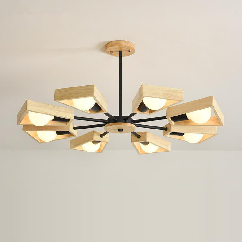 Contemporary Scandinavian Trapezoidal Chandelier - Iron Wood 3/5/6/8 Light Design for Living Room