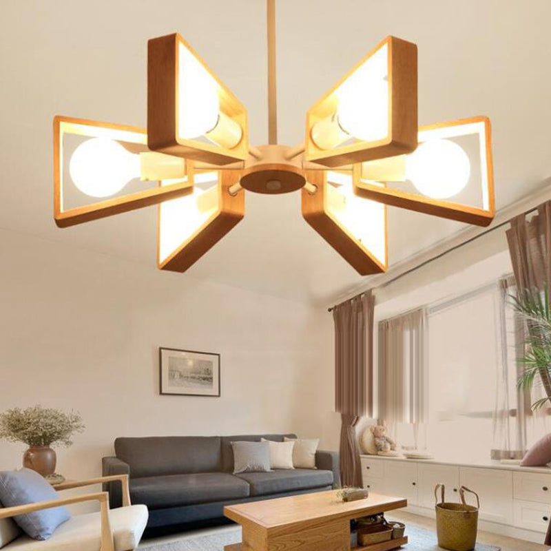 Contemporary Scandinavian Trapezoidal Chandelier - Iron Wood 3/5/6/8 Light Design for Living Room