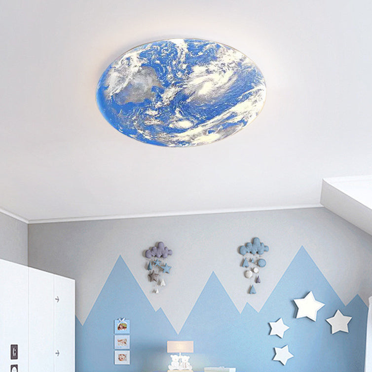 Contemporary Moon Earth Semicircle LED Flush Mount Ceiling Light for Bedroom