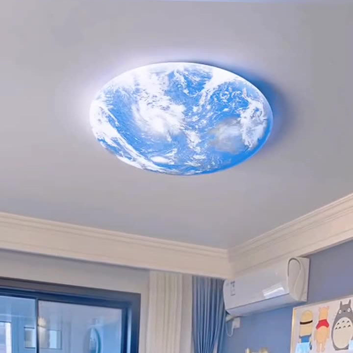 Contemporary Moon Earth Semicircle LED Flush Mount Ceiling Light for Bedroom