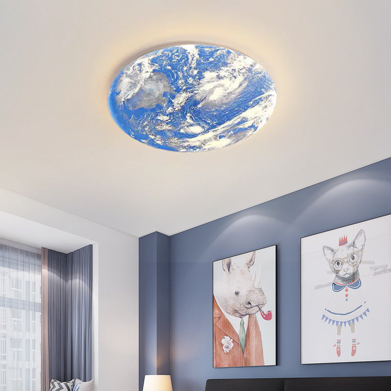Contemporary Moon Earth Semicircle LED Flush Mount Ceiling Light for Bedroom