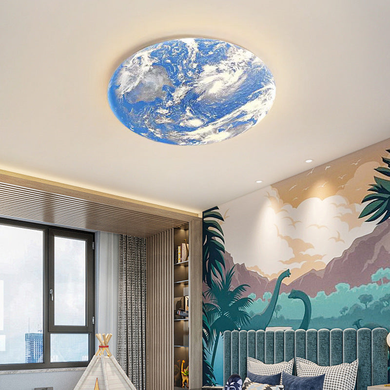 Contemporary Moon Earth Semicircle LED Flush Mount Ceiling Light for Bedroom