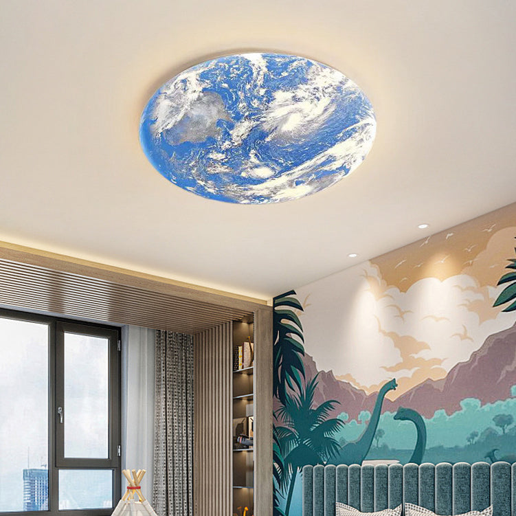Contemporary Moon Earth Semicircle LED Flush Mount Ceiling Light for Bedroom