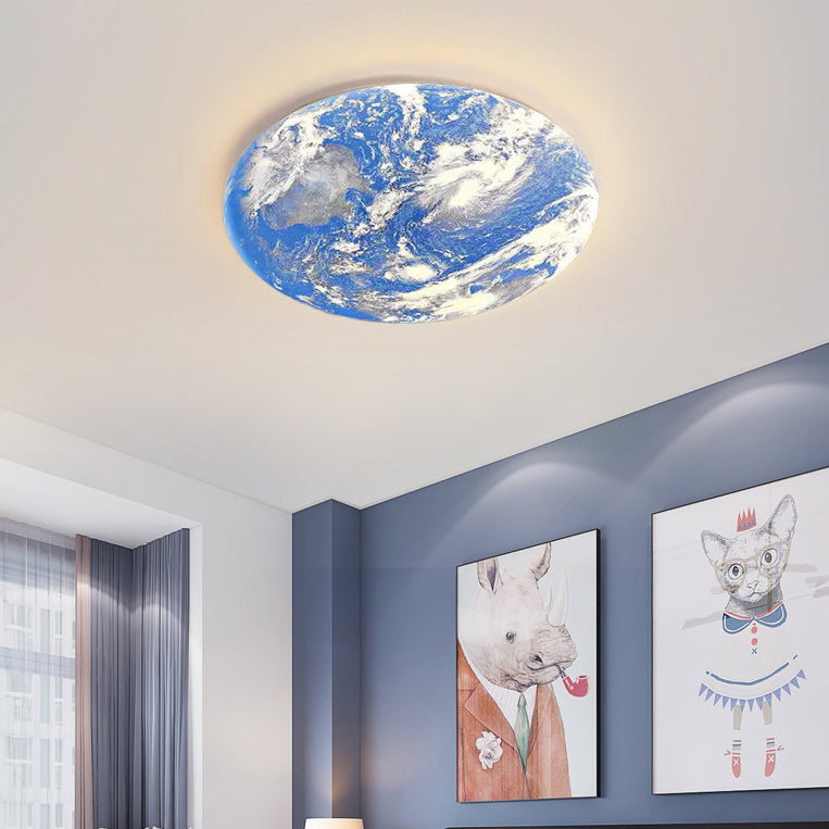 Contemporary Moon Earth Semicircle LED Flush Mount Ceiling Light for Bedroom