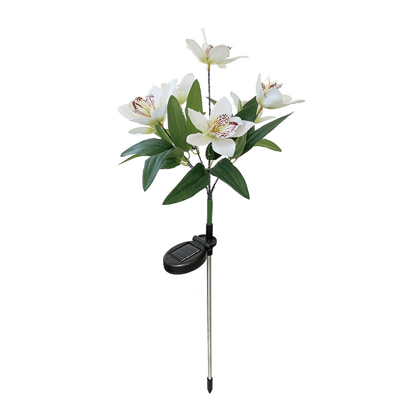 Contemporary Solar LED Orchid Flower Light - Waterproof Lawn Insert for Outdoor Patio Decor