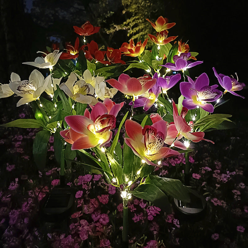 Contemporary Solar LED Orchid Flower Light - Waterproof Lawn Insert for Outdoor Patio Decor