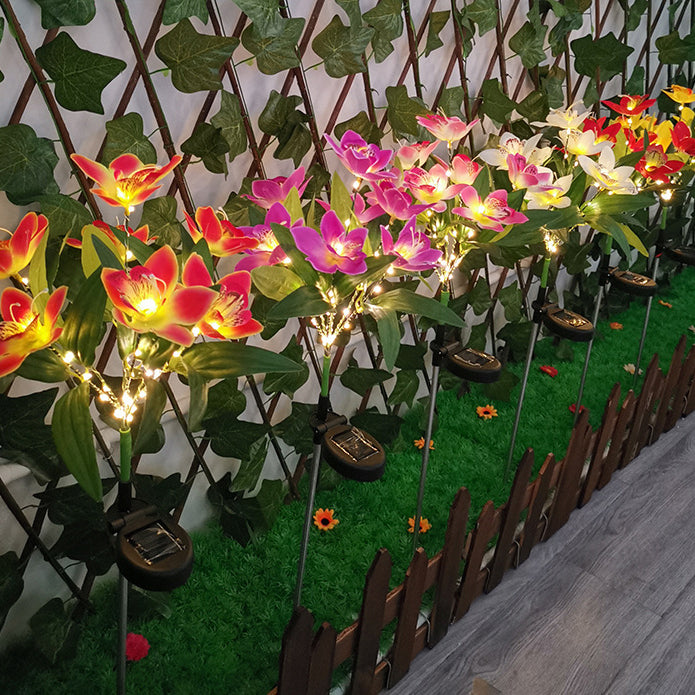 Contemporary Solar LED Orchid Flower Light - Waterproof Lawn Insert for Outdoor Patio Decor