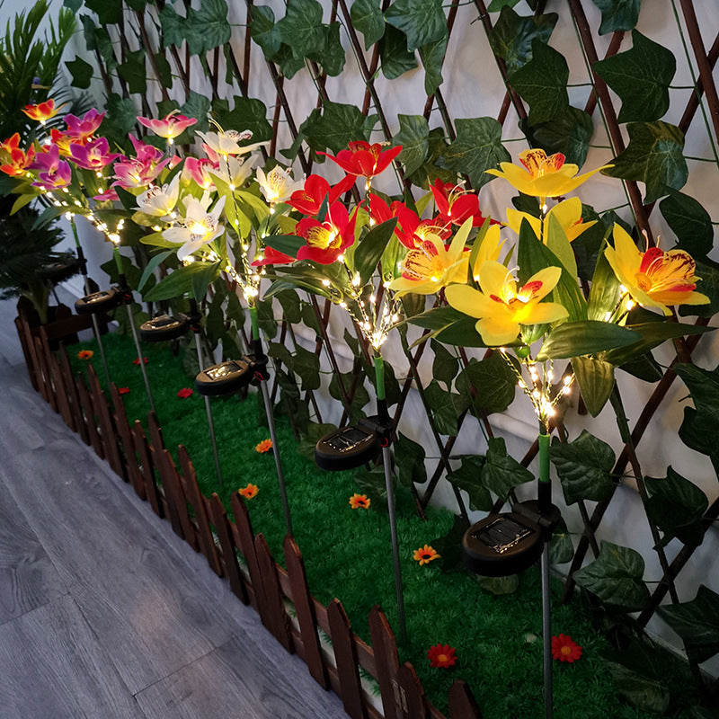 Contemporary Solar LED Orchid Flower Light - Waterproof Lawn Insert for Outdoor Patio Decor