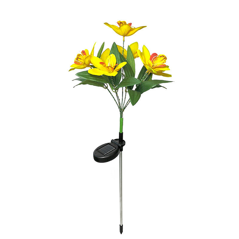 Contemporary Solar LED Orchid Flower Light - Waterproof Lawn Insert for Outdoor Patio Decor