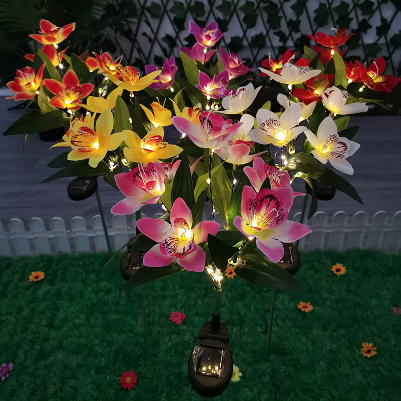 Contemporary Solar LED Orchid Flower Light - Waterproof Lawn Insert for Outdoor Patio Decor