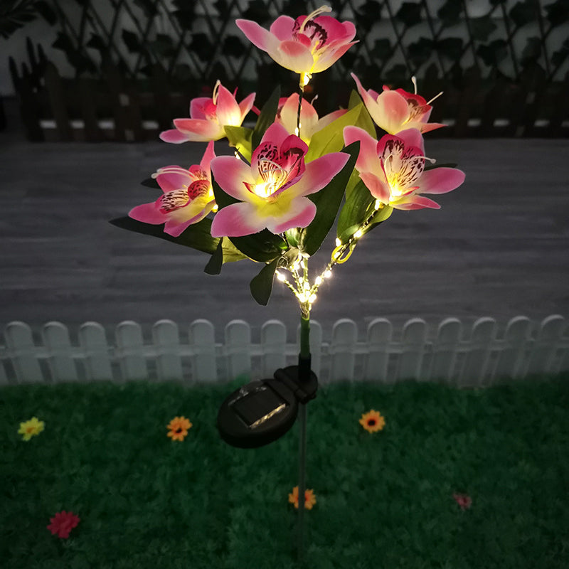 Contemporary Solar LED Orchid Flower Light - Waterproof Lawn Insert for Outdoor Patio Decor