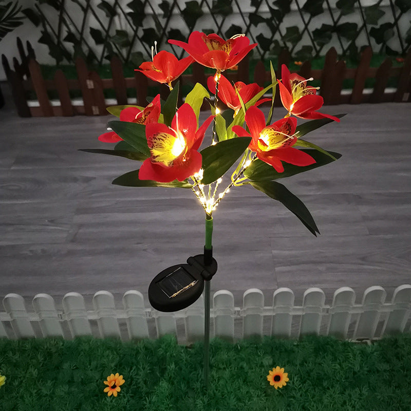 Contemporary Solar LED Orchid Flower Light - Waterproof Lawn Insert for Outdoor Patio Decor