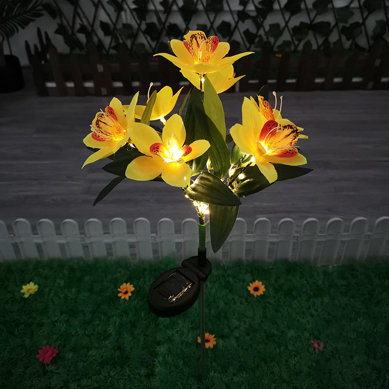 Contemporary Solar LED Orchid Flower Light - Waterproof Lawn Insert for Outdoor Patio Decor