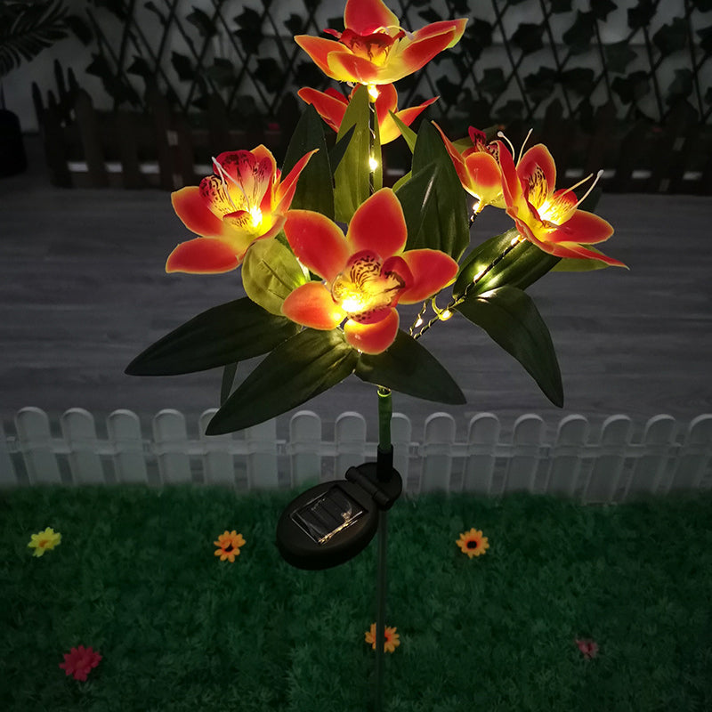Contemporary Solar LED Orchid Flower Light - Waterproof Lawn Insert for Outdoor Patio Decor