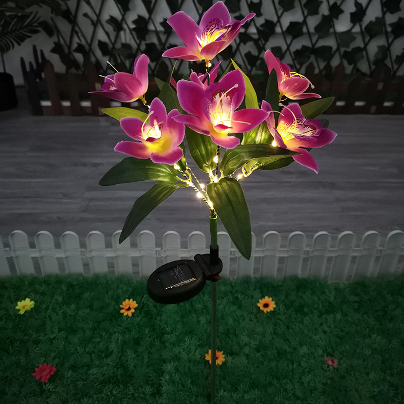 Contemporary Solar LED Orchid Flower Light - Waterproof Lawn Insert for Outdoor Patio Decor