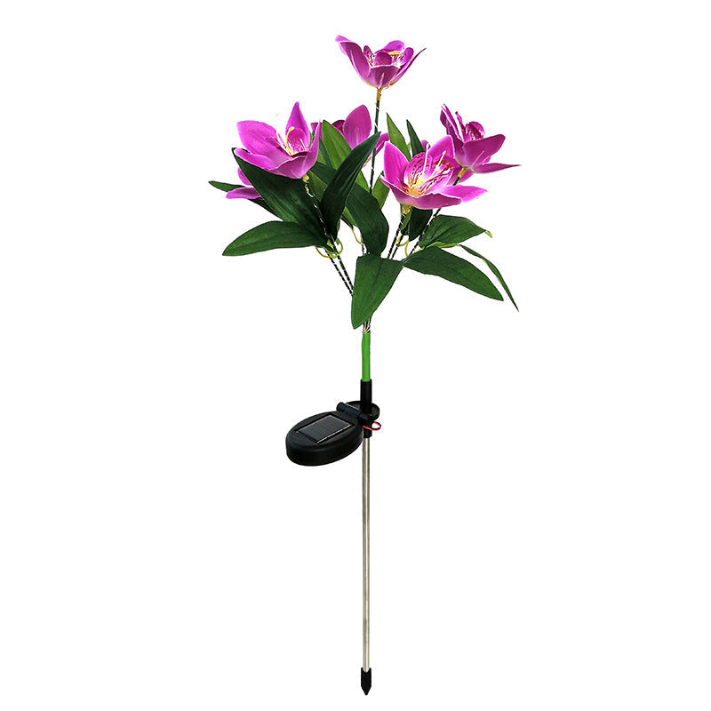 Contemporary Solar LED Orchid Flower Light - Waterproof Lawn Insert for Outdoor Patio Decor