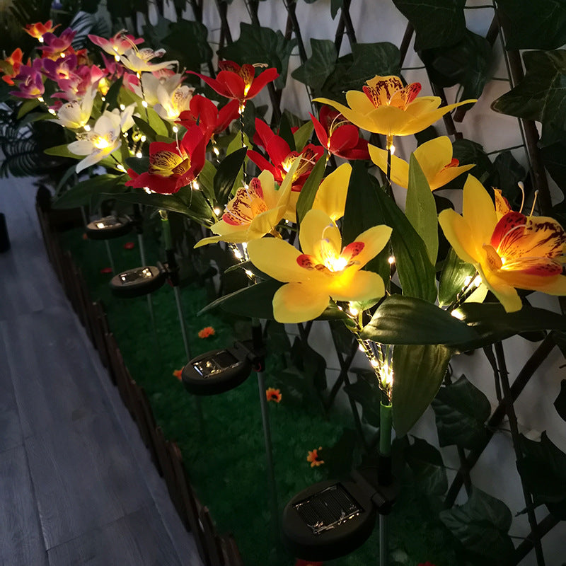 Contemporary Solar LED Orchid Flower Light - Waterproof Lawn Insert for Outdoor Patio Decor