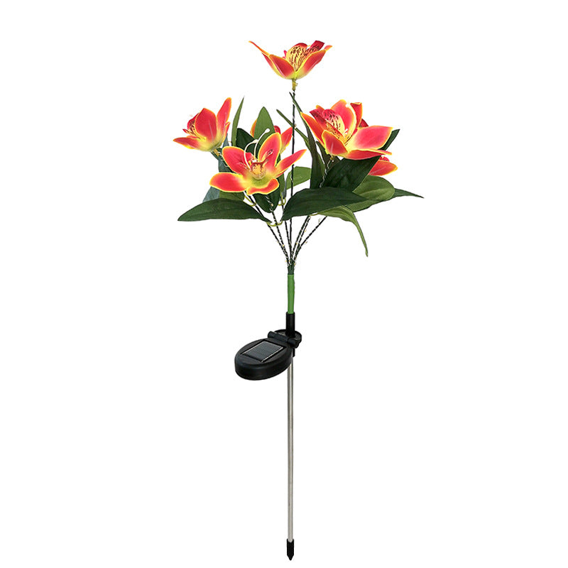 Contemporary Solar LED Orchid Flower Light - Waterproof Lawn Insert for Outdoor Patio Decor