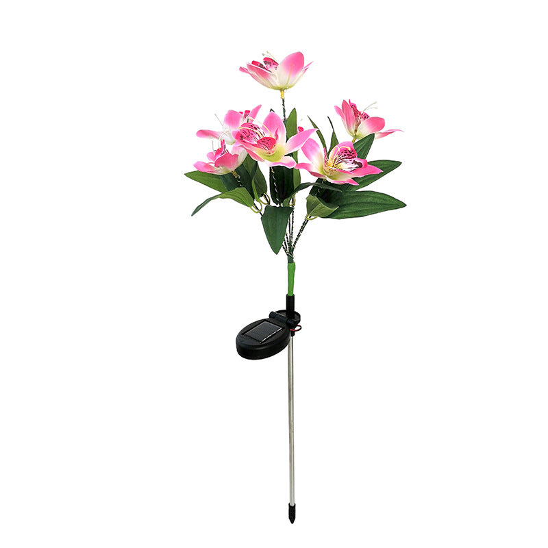 Contemporary Solar LED Orchid Flower Light - Waterproof Lawn Insert for Outdoor Patio Decor